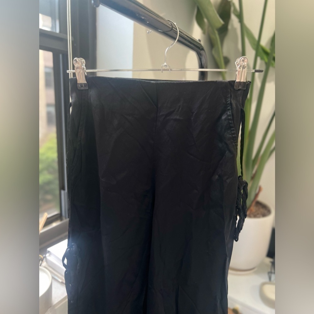 Black satin Zara trousers with side slippers and hip ties